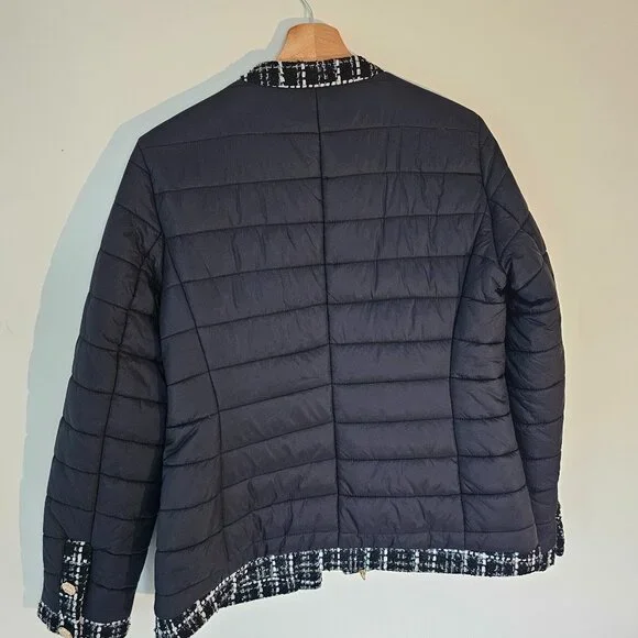 Anne Klein Quilted Puffer Jacket with Tweed Trim – Black (Size M) - Picture 7 of 8